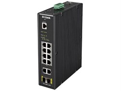 Коммутатор D-Link PROJ Managed L2 Industrial Switch 10x1000Base-T (8x1000Base-T PoE), 2x1000Base-X SFP, PoE Budget 123W, Surge 6KV, CLI, RJ45 Console, Alarm relay, Dying Gasp, DIN-Rail, metal case IP30, -40 to 6 - фото 59758